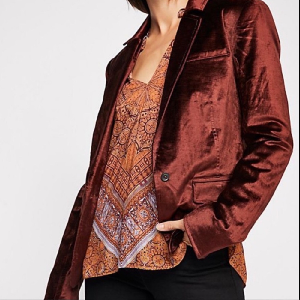 Free People Velvet Blazer in Rich Burgundy